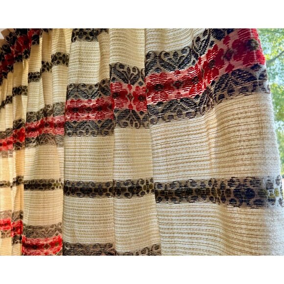 Vintage 70s curtain, beige, brown, red striped woven pleated panel, for each - Picture 2 of 10